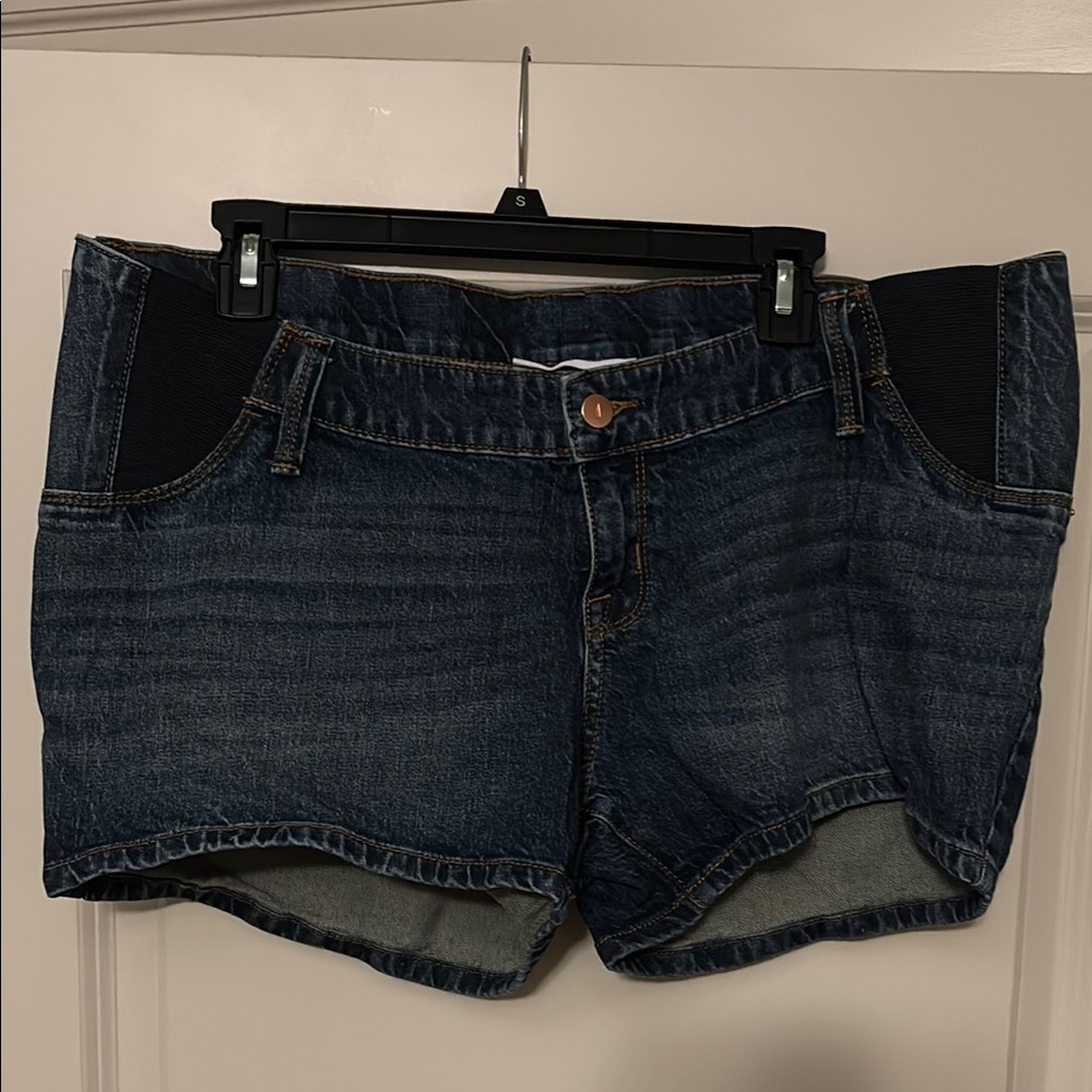 Dark Blue Denim Maternity Shorts
